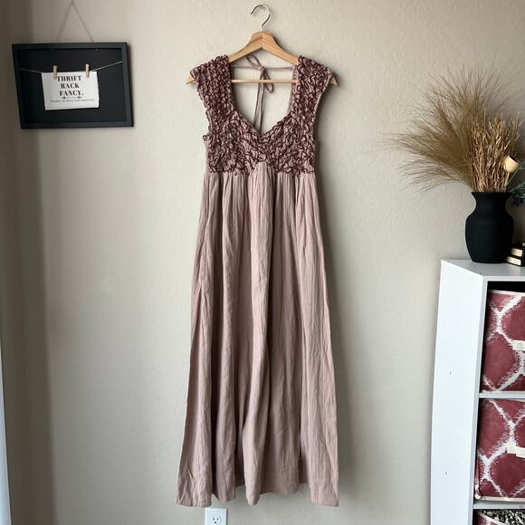 NEW Free People Babydoll Dress Feel‎ The Frill Cotton Tan Midi Dress Size S - Picture 6 of 9
